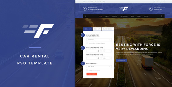 Force - Car Rental & Service PSD Template Force - Car Rental & Service PSD Template