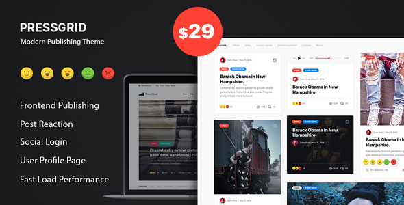 PressGrid v1.2.3 - Frontend Publish Reaction & Multimedia Theme PressGrid v1.2.3 - Frontend Publish Reaction & Multimedia Theme
