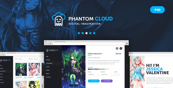 Phantom Cloud - Digital Artist Merchandising Shop PSD Template Phantom Cloud - Digital Artist Merchandising Shop PSD Template